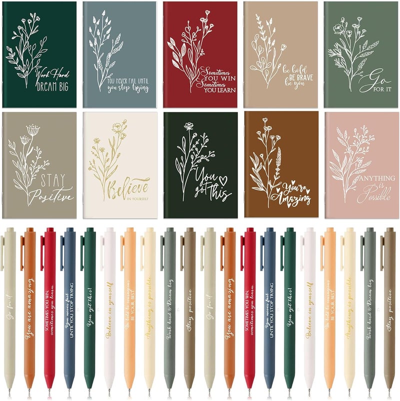 Affrolling 100 Pcs Inspirational Notebooks with Pen Bulk Motivational Mini Notepads Valentines Coworker Gifts Appreciation Gifts for Employee Office Staff Team Teacher Nurse (Retro Colors) - Image 1